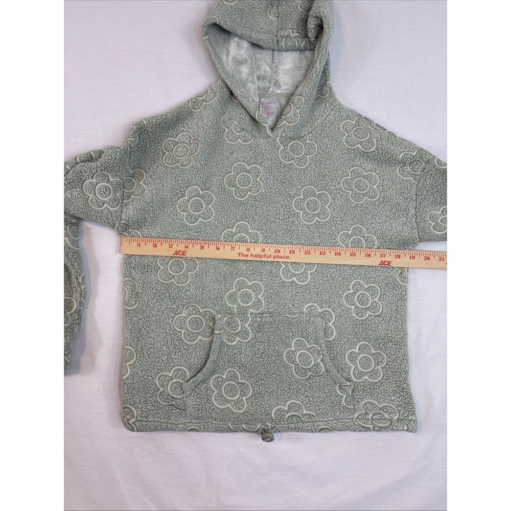 NO BOUNDARIES Pullover Hoodie Women/Jr Sz S 3-5 Green Flower Fleece Cinch-Waist - Picture 11 of 16